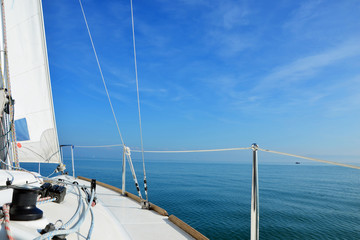 Fototapeta na wymiar Sailing on Lake Constance on a calm sunny day