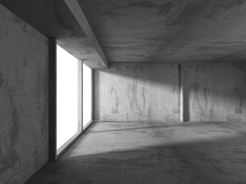 Dark empty room. Concrete rusty walls. Architecture grunge backg