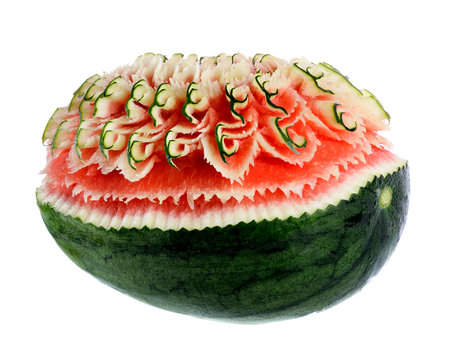 Creative Design Carving Flower Watermelon Isolated on white back