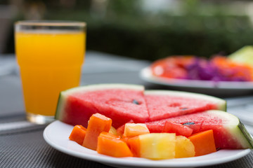 Mix fruit in braskfast.