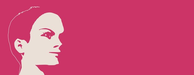 Face profile view. Elegant silhouette of a female head. Vector Illustration. Short hair. Monochrome gamma.