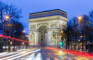 The Triumphal Arch at night,Paris, France.