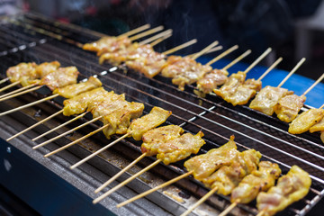 Pork skewer on the grill.