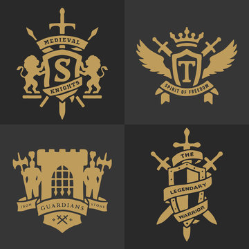 Set of heraldic medieval emblems.