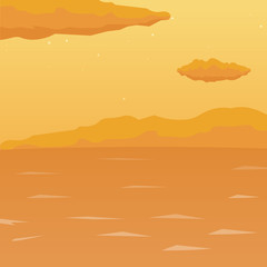 Sea background with waves and clouds. Vector flat illustration.