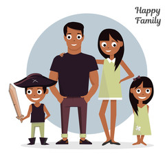 Mom, Dad with a daughter and son. Vector illustration, isolated on white background happy family.