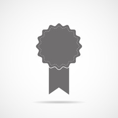 Gray medal icon with ribbon. Vector illustration.