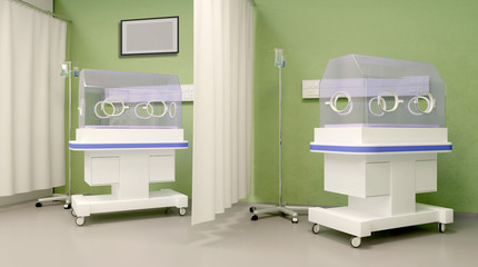 Incubator in hospital. 3D rendering