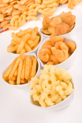 chips in white bowls 