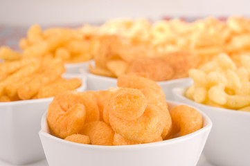 chips in white bowls 