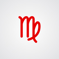 Virgo zodiac symbol, red zodiac flat isolated icon on the gray background
