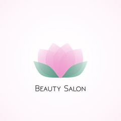 Beauty salon logotype with transparent pink flower
