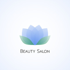 Beauty salon logotype with transparent blue flower