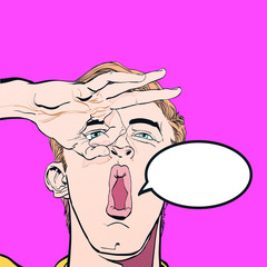 Yelling man. Screaming. Encouraged man. Screaming man. Businessman shouting. Screaming man. Concept idea of advertisement. Halftone background. Battle cry. War cry. 