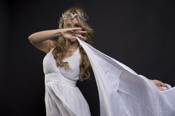 Aphrodite, Beautiful greek blonde woman, mythology, dressed in w