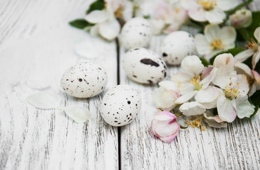 Fototapeta na wymiar Easter eggs and apple blossom