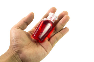 Bottle of poison on the table and a glass.Watercolor hand drawn illustration.White background.