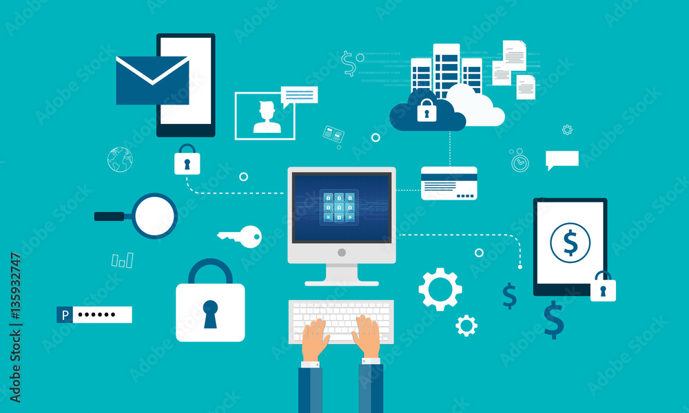 Poster technology internet cyber security design concept and data security concept
