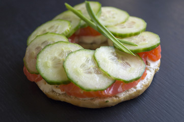 bagels with sesame seeds on a black background