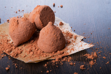 chocolate truffles with cocoa powder
