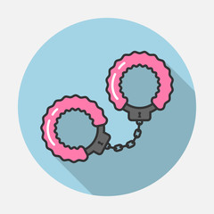 Vector icon pink handcuffs in a linear style. Sex toy.