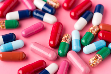 Colorful different medicine capsules