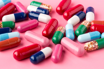 Colorful different medicine capsules