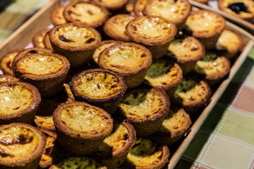 Taiwanese baked egg tart  on display at a stall