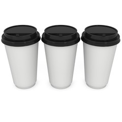 Disposable coffee cups. Blank paper mug. 3d render isolated on white background