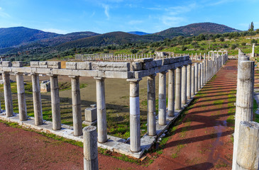 Fototapeta na wymiar ruins of stadium in ancient Messena, Peloponnese, Greece, Europe