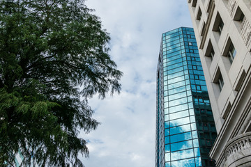 Modern and old buildings next to each other