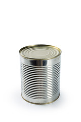 Aluminum tin can on a white background