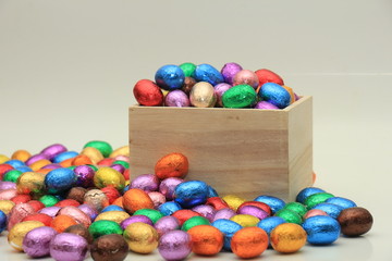 Easter eggs in a wooden box