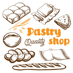 Bakery vector hand drawn set illustration in graphic style