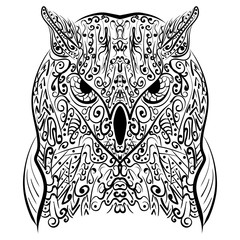 Zentangle stylized Black Owl vector illustration