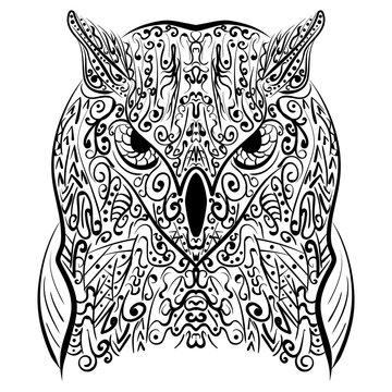 Zentangle stylized Black Owl vector illustration