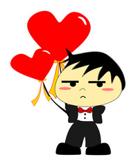 A boy give balloon shape of heart for valentine's day