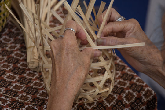 Weaving a wicker basket by handmade,Thailand