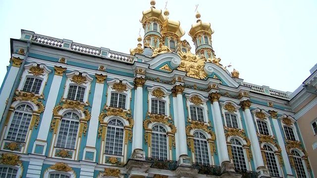 Catherine Palace in Tsarskoye Selo St. Petersburg. The old historic building from Imperial times. Ancient architecture in Pushkin. The place of tourism and excursions.