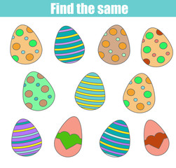 Find the same children game, kids activity worksheet. Easter holidays theme