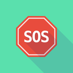 Long shadow stop signal with    the text SOS