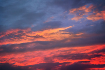 Purple clouds in the evening sky