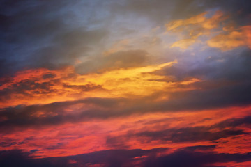 Purple and gold clouds in the evening sky
