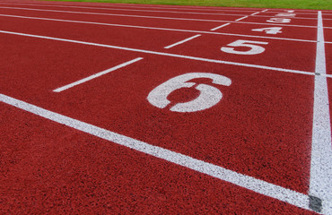 Perspective of numbers on the track is the beginning of the race in stadium