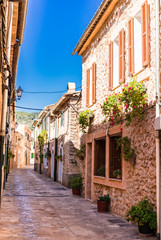 Idyllic street at Spain Majorca old mediterranean village Esporles