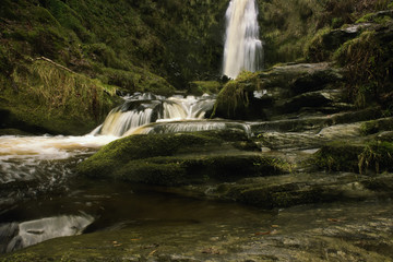 Fototapeta premium Pistyll Rhaeadr waterfall in North Wales UK with a long exposure