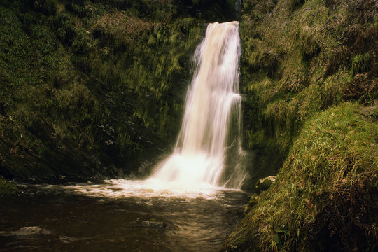 Pistyll Rhaeadr waterfall in North Wales UK with a long exposure