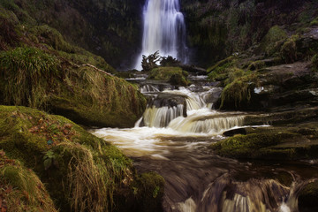 Fototapeta premium Pistyll Rhaeadr waterfall in North Wales UK with a long exposure