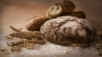 still life of bread and cereals in the bakery