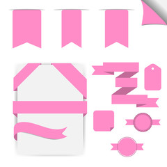 Pink Ribbons Set, Isolated On White Background